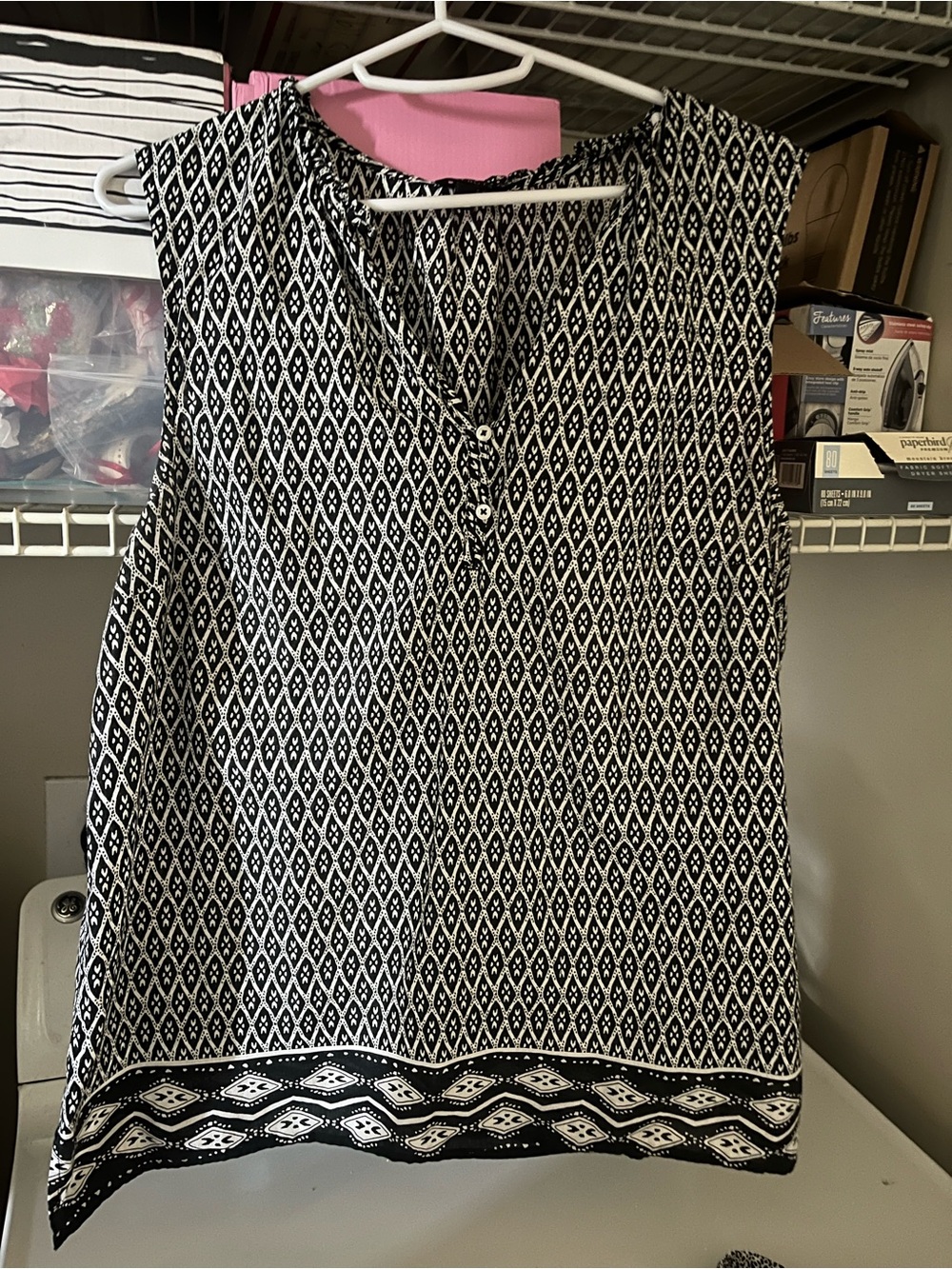 Two Talbots black and white sleeveless blouses, size large